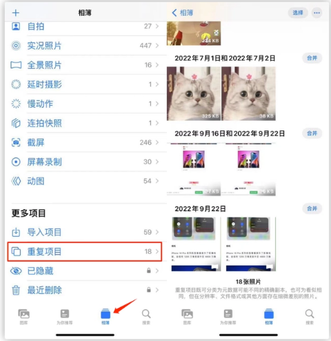 威远苹果手机维修分享iOS 16 中相册重复项目功能使用方法 