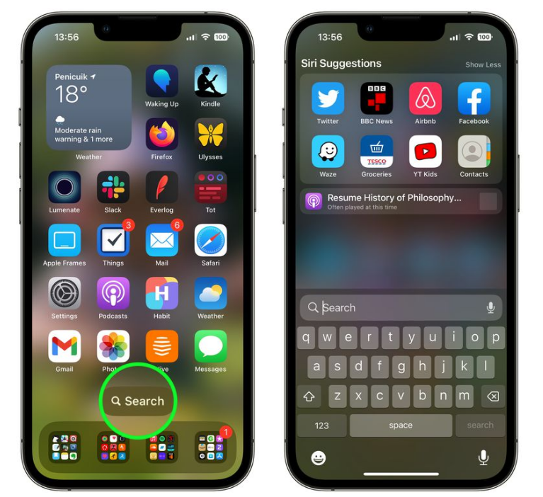 威远苹果手机维修分享升级到 iOS 16 后，如何删除主屏幕上的搜索按钮 