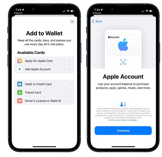 威远苹果手机维修分享iOS 15.5钱包App如何添加 Apple 账户 